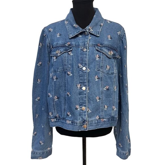 Disney Minnie Mouse Button Down Denim Jacket Collared Classic Jean Sweater XL - Picture 4 of 12